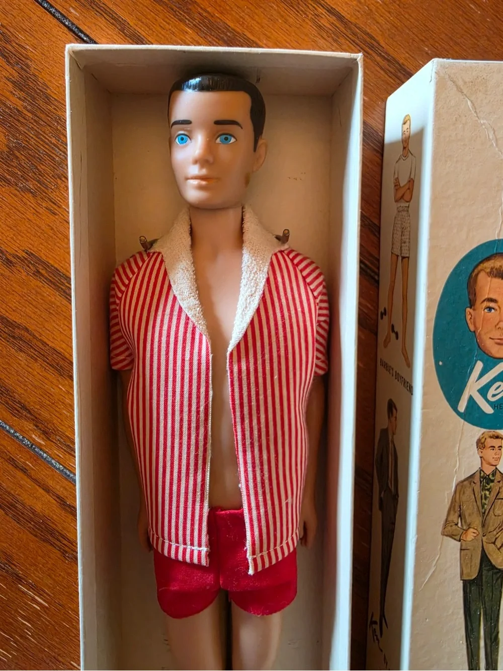Mattel Ken Doll in Red and White Striped Shirt with Red Shorts